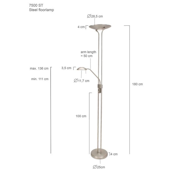 Mexlite Moderne vloerlamp Biron LED staal