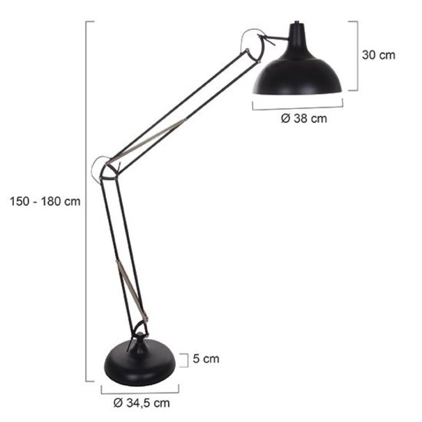 Mexlite Industriële - Vloerlamp - Zwart - Verstelbaar - Office XXL