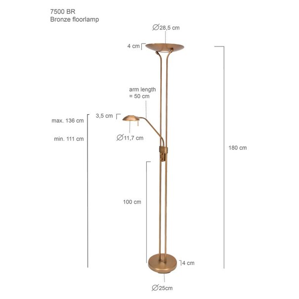 Mexlite Klassieke vloerlamp Biron LED brons