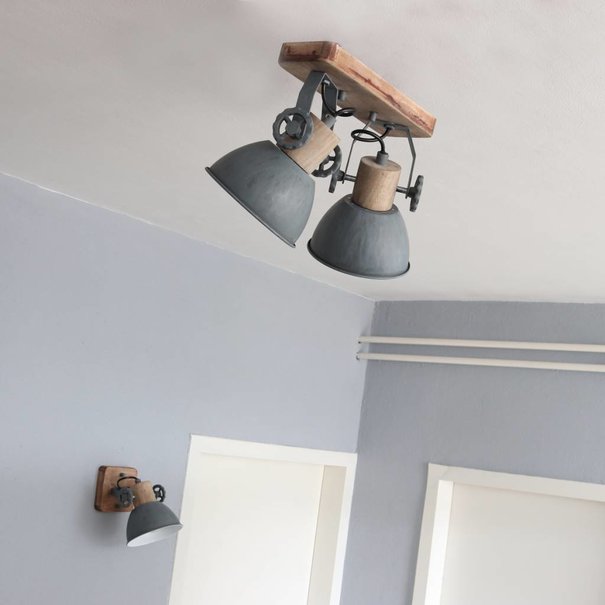 Mexlite Landelijke opbouwspot Gearwood 2-lichts grijs