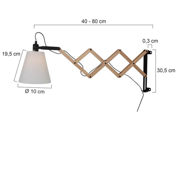 Mexlite Landelijke wandlamp Liv uittrekbaar wit