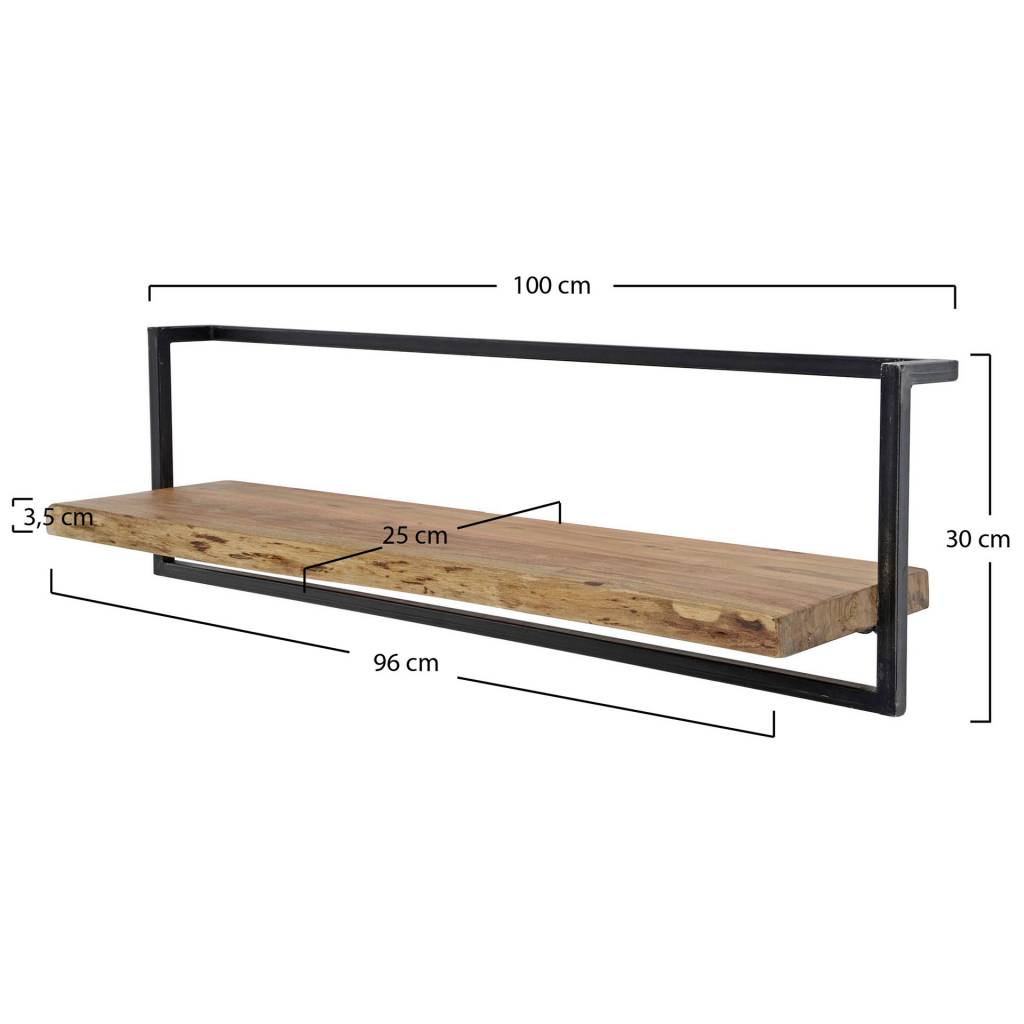 Landelijke industriële wandplank Orlando 100 cm breed Acaciahout