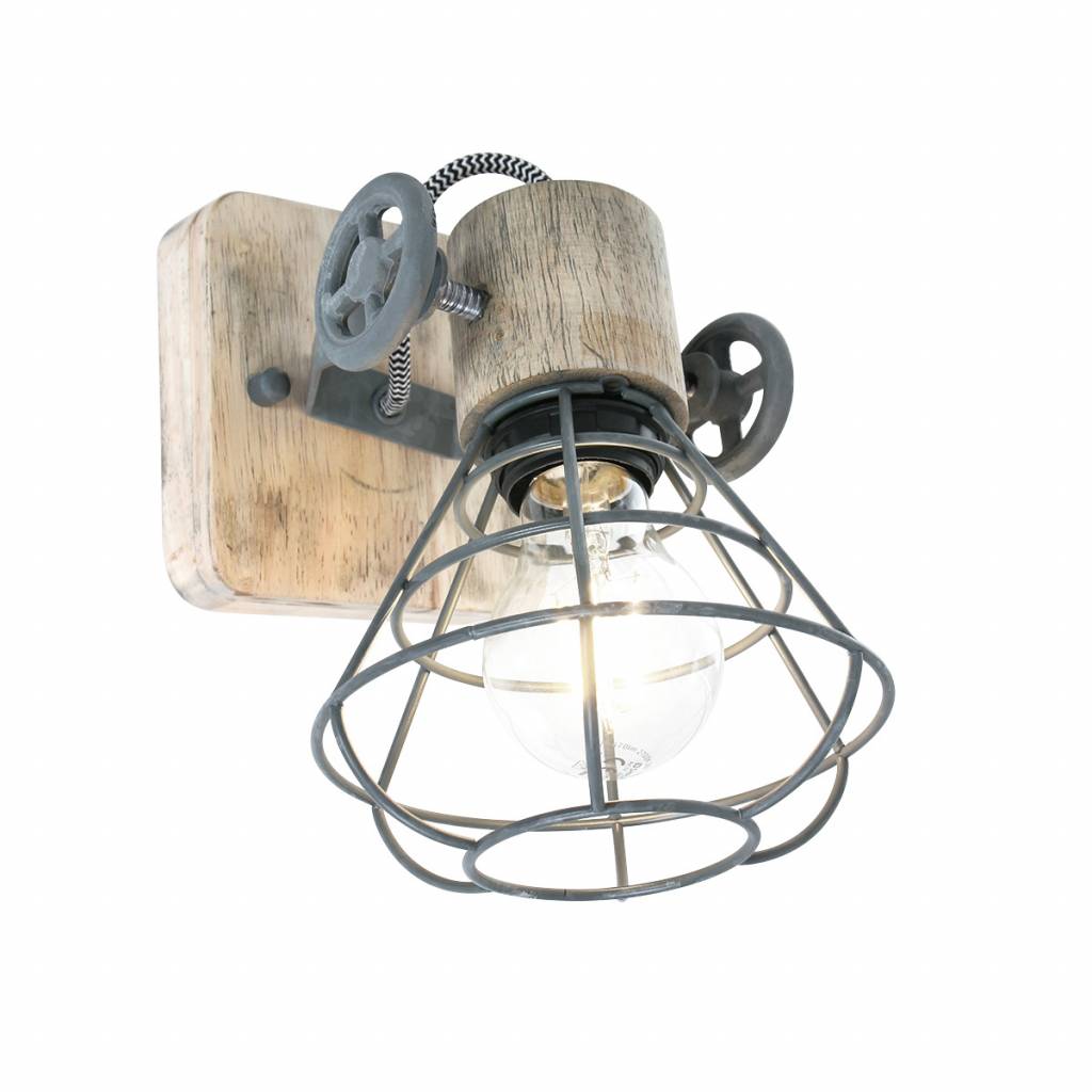 Wandlamp Avestruz, vintage wandlamp van metaal/hout in zwart Wandlamp Avestruz, vintage wandlamp van metaal/hout in zwart