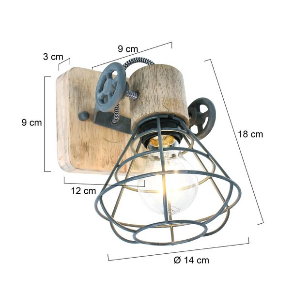 Anne Lighting Landelijke - Wandlamp - Grijs - 1 lichts - Geurnesey