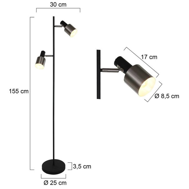 Anne Lighting Moderne - Vloerlamp - Zwart - 2 lichts - Fjorgard