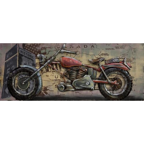 3D Schilderij Chopper Motor | 60x150cm | met landkaart