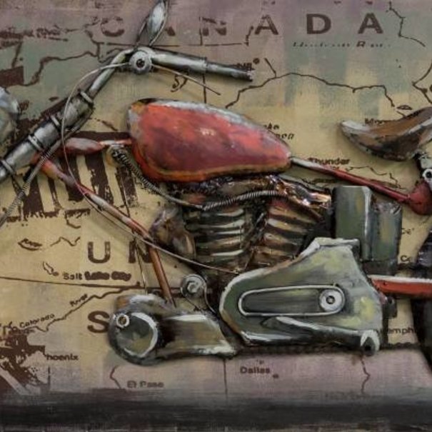BelaLuz 3D Schilderij Chopper Motor | 60x150cm | met landkaart