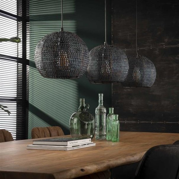 BelaLuz Industriële hanglamp Zelda 3-lichts bolvormig zwart bruin