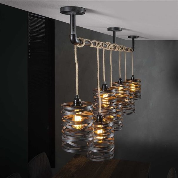 BelaLuz Landelijke hanglamp Lawu 7-lichts bruin