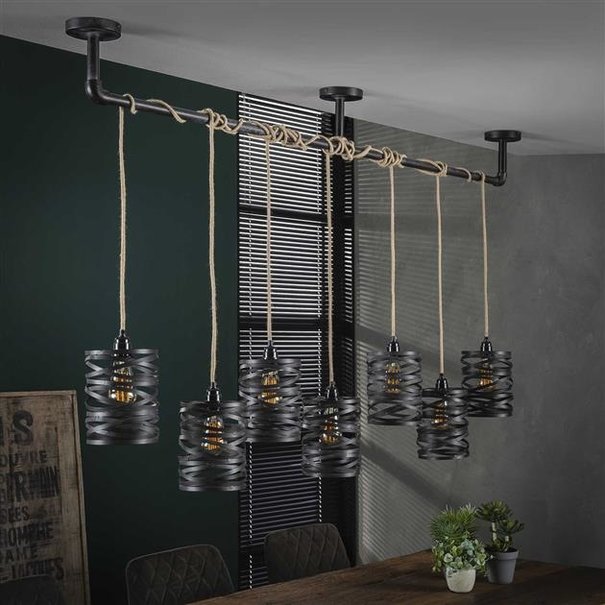 BelaLuz Landelijke hanglamp Lawu 7-lichts bruin