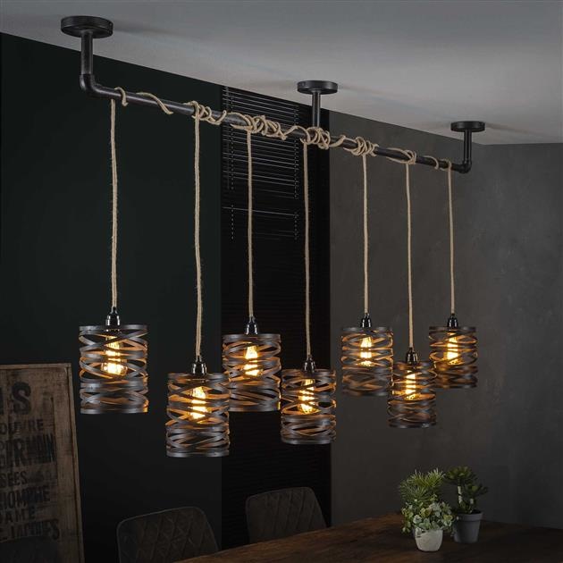 Betere Landelijke hanglamp|Industriële hanglamp Lawu 7lichts|touw|grijs-bruin OF-84