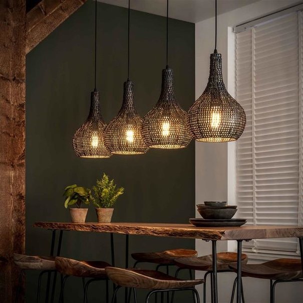 BelaLuz Industriële hanglamp Zelda 4-lichts kegel zwart bruin