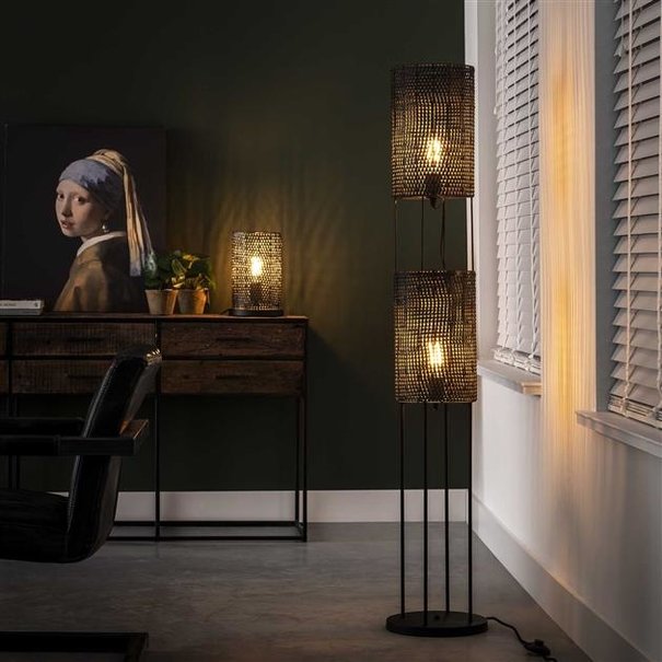 BelaLuz Industriële vloerlamp Zelda 2-lichts zwart bruin