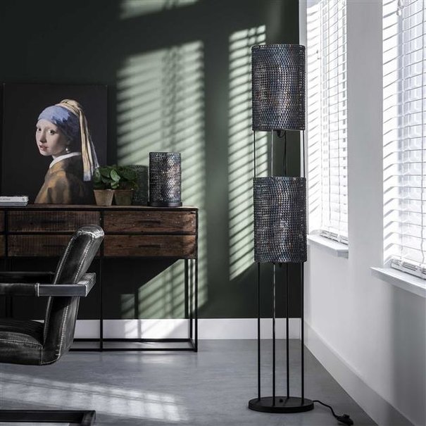 BelaLuz Industriële vloerlamp Zelda 2-lichts zwart bruin