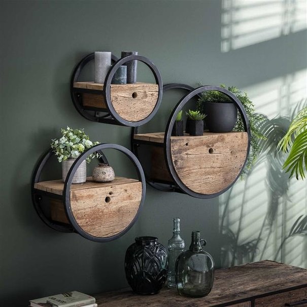 BelaLuz Landelijk wandschap Tampa rond Ø50 cm hardhout