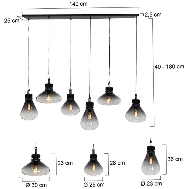 Steinhauer Moderne hanglamp Flere 6-lichts zwart