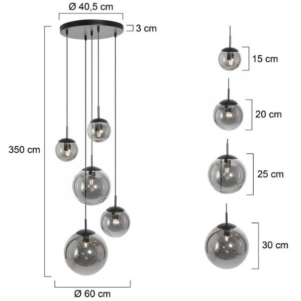 Steinhauer Moderne - Hanglamp - Smoke glas - 5-lichts - Bollique