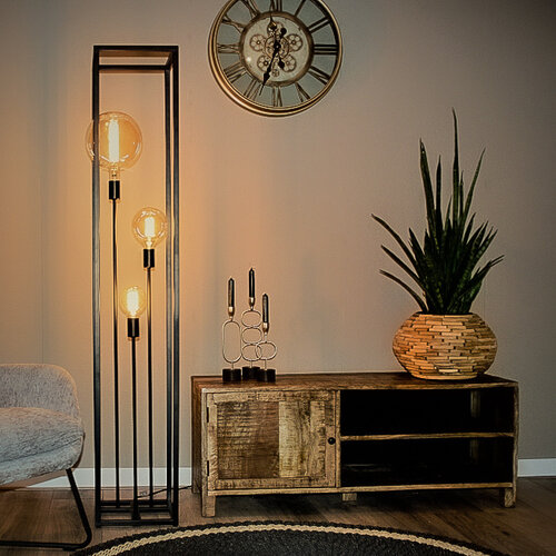 Moderne Industriële vloerlamp Palco 3-lichts zwart