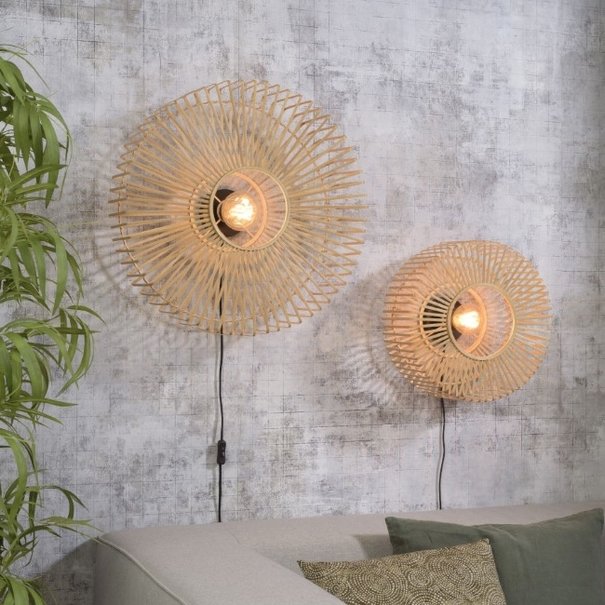GOOD & MOJO Landelijke wandlamp Bromo Ø60 cm naturel bamboe