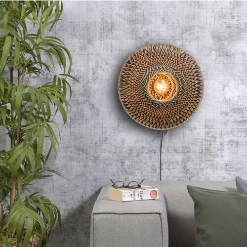 Landelijke wandlamp Bali Ø44 cm zwart naturel bamboe