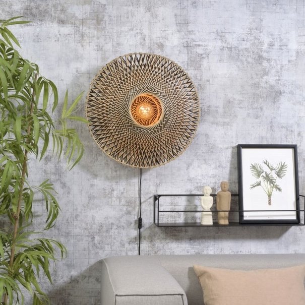 GOOD & MOJO Landelijke wandlamp Bali Ø60 cm zwart naturel bamboe