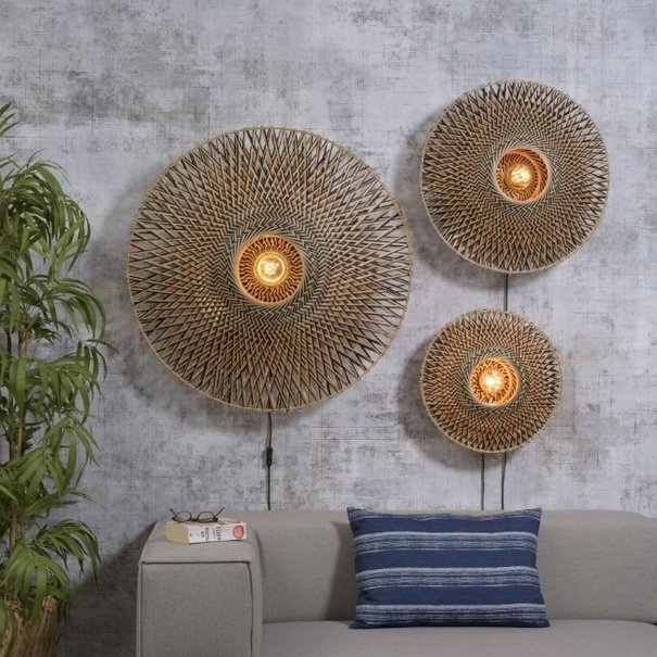 GOOD & MOJO Landelijke wandlamp Bali Ø87 cm zwart naturel bamboe