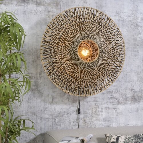 Landelijke wandlamp Bali Ø87 cm zwart naturel bamboe