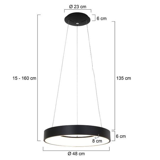 Steinhauer Moderne hanglamp Ringlede Ø48cm zwart