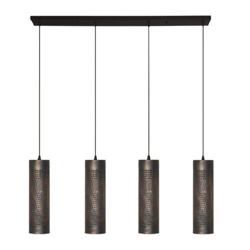 Industriële hanglamp Forato 4-lichts zwart bruin
