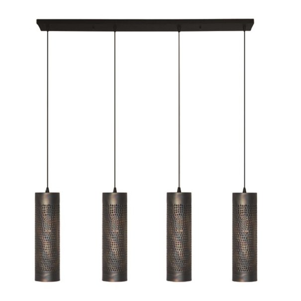 Freelight Industriële hanglamp Forato 4-lichts zwart bruin