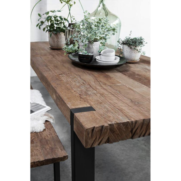 Landelijk industriële Eettafel Beam 250 x 100 cm gerecycled teakhout