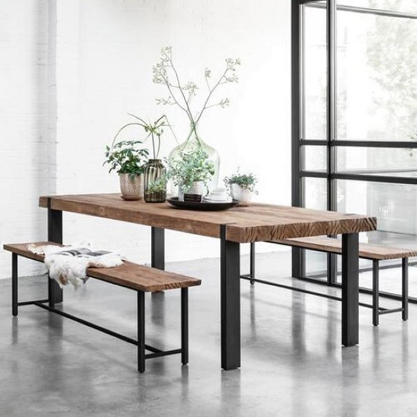 Landelijk industriële Eettafel Beam 250 x 100 cm gerecycled teakhout