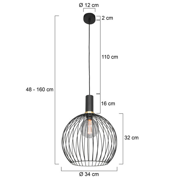 Mexlite Moderne - Hanglamp - Zwart - 35 cm - Aureole