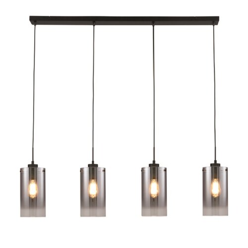 Moderne hanglamp Ventotto smoke glas 4-lichts zwart