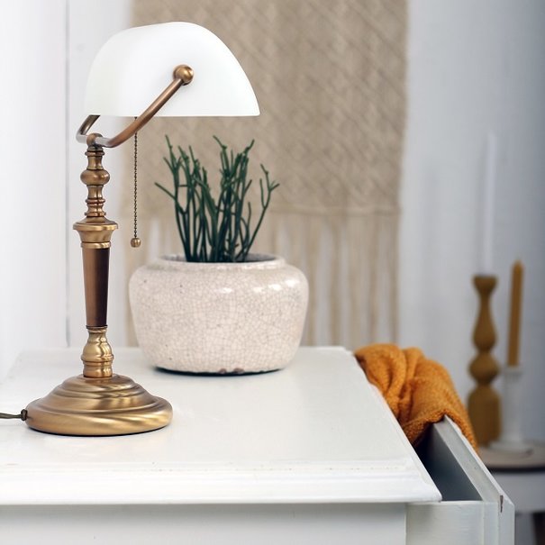 Steinhauer Klassieke Bankierslamp Ancilla brons wit