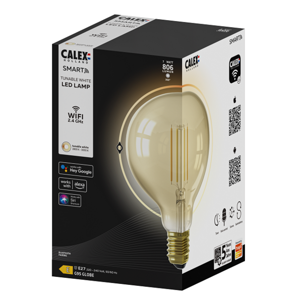 Calex Calex Smart LED E27 7W Ø9,5 cm bol amber