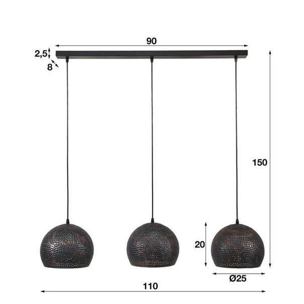 BelaLuz Industriële hanglamp Cambal 3-lichts Ø25 cm zwart bruin