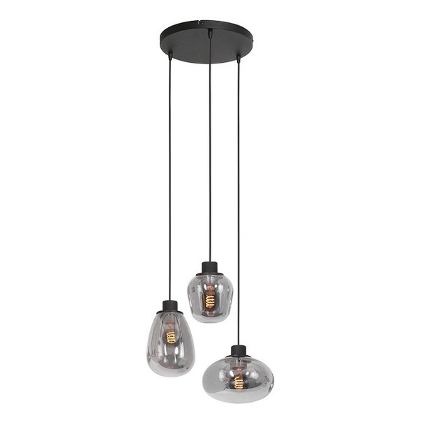 Steinhauer Moderne hanglamp Reflexion 3-lichts zwart met smoke glas