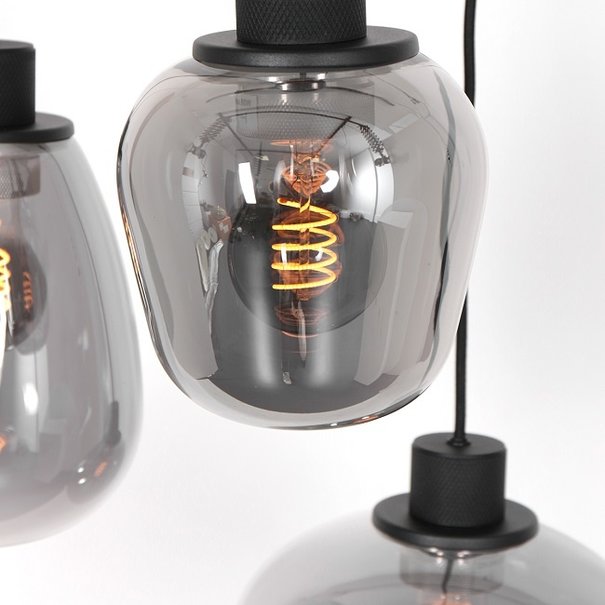 Steinhauer Moderne hanglamp Reflexion 3-lichts zwart met smoke glas