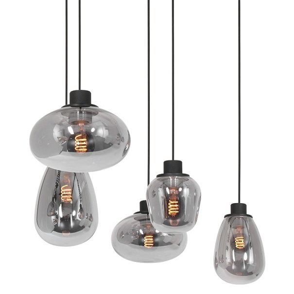 Steinhauer Moderne hanglamp Reflexion 5-lichts zwart met smoke glas