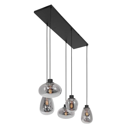 Moderne hanglamp Reflexion 5-lichts zwart met smoke glas