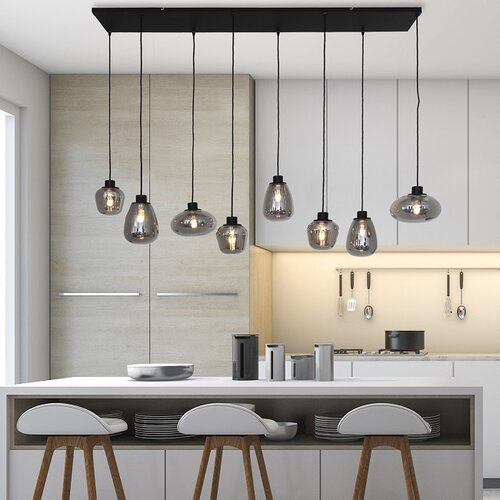 Moderne hanglamp Reflexion 8 lichts zwart met smoke glas