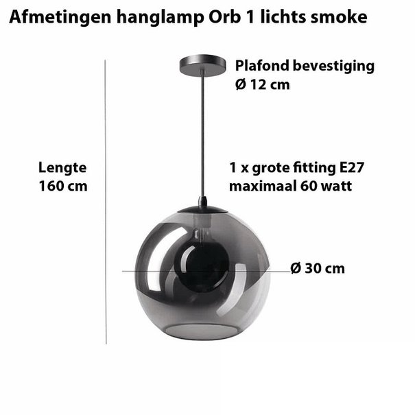 ETH Moderne hanglamp Orb 1-lichts Ø40 cm zwart met smoke glas