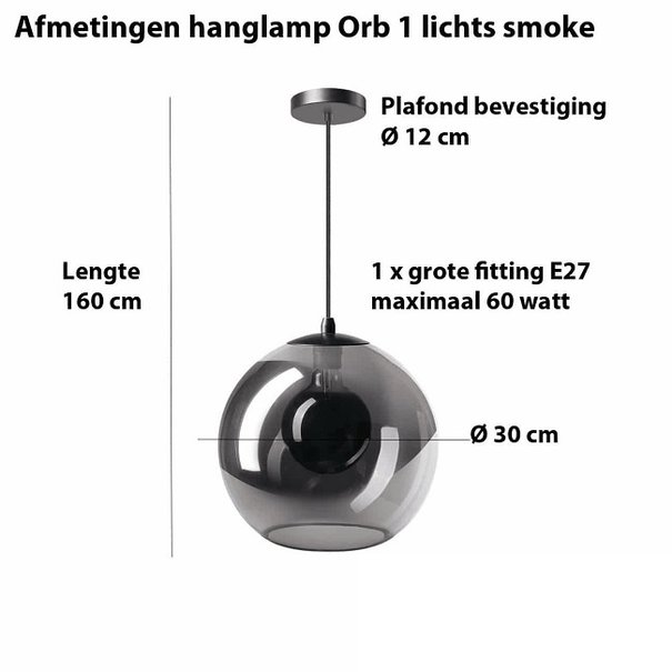 ETH Moderne - Hanglamp - Zwart - 1 lichts - Ø30 cm - Orb