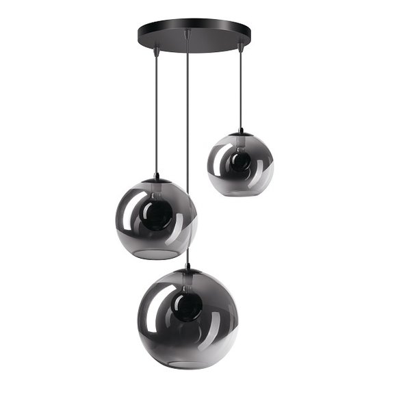 ETH Moderne hanglamp Orb 3-lichts getrapt zwart met smoke glas