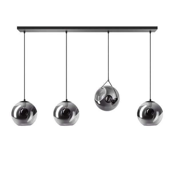 ETH Moderne hanglamp Orb 4-lichts Ø25 cm zwart met smoke glas
