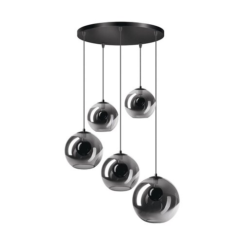Moderne hanglamp Orb 5-lichts getrapt zwart met smoke glas