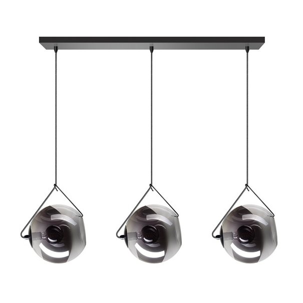 ETH Moderne hanglamp Orb 3-lichts Ø25 cm zwart met smoke glas