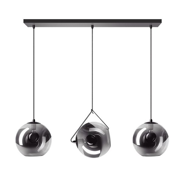 ETH Moderne - Hanglamp - Zwart - Smoke glas - 3 lichts - Ø25 cm - Orb