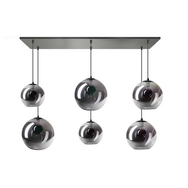 ETH Moderne - Hanglamp - Zwart - Smoke glas - 6 lichts - Orb